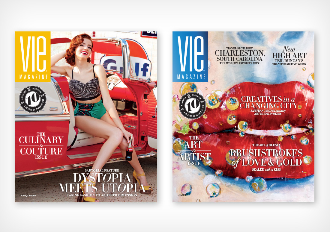 VIE Magazine Covers for March/April 2017 (Photo by Carlo Pieroni) and July 2017