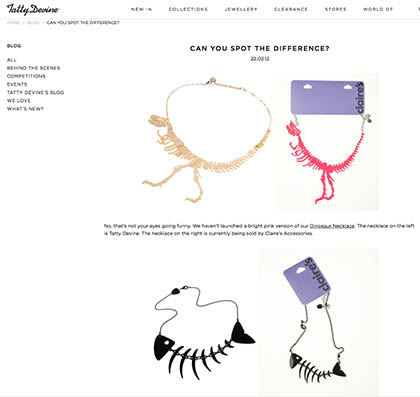 Tatty Devine vs Claire Accessories Design Plagiarism